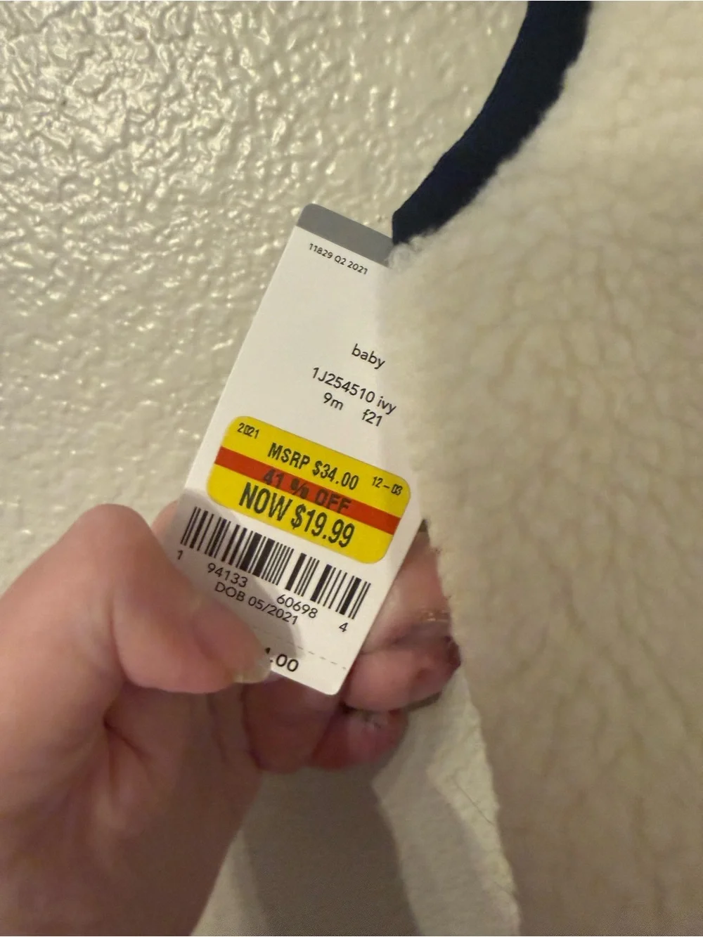 Carter's Cream Sherpa Vest with Navy Trim